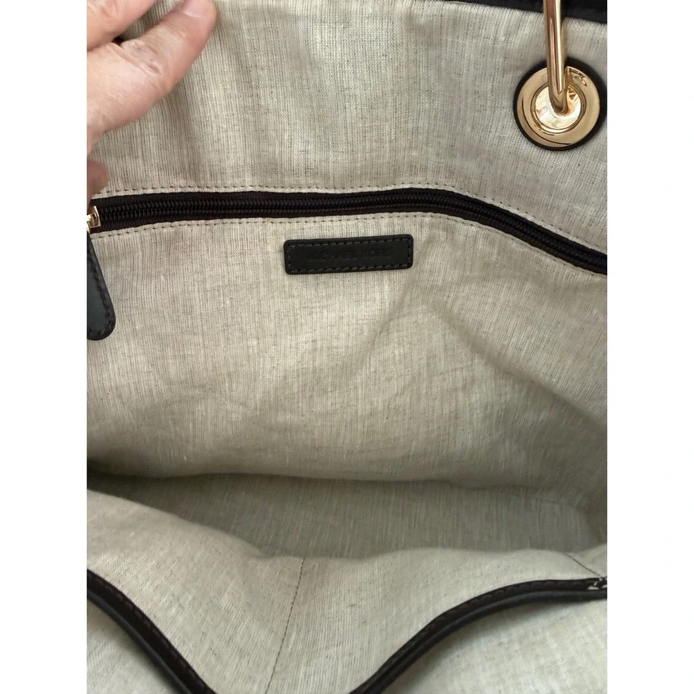Michael Kors Malibu Large Raffia Zebra Stripe Tote Brown Black Leather NWOT